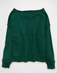 Pull en tricot surdimensionné vert à col rond sans manches, couleur unie, vêtement décontracté unisexe, printemps, 100% coton, design à franges - Product Image 2