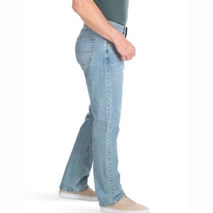 Jean droit pour homme, taille mi-haute, denim délavé, décontracté, longueur intégrale, bleu clair, 100 % coton, respirant, coupe classique, style printemps - Product Image 3