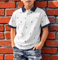 Boy's White Short Sleeve Button-Up Shirt Animal Print Contrast Trim Casual Regular Fit Quick Dry Breathable Eco-Friendly Knitted
