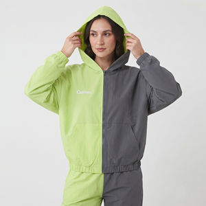 Oversized Women's <b>Lightweight</b> Nylon Full Zip <b>Hoodie</b> Two Tone Breathable Casual Hooded Jacket Long Sleeve - Product Image 4