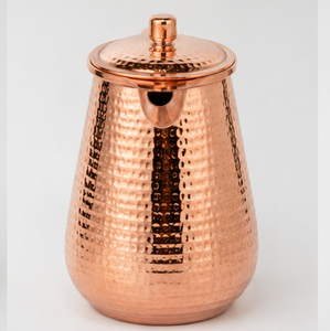 Carafe en cuivre martelé artisanal avec poignée, style vintage, pour usage domestique, bien-être ayurvédique, avec dôme intégré - Product Image 4
