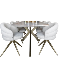 Table à manger octogonale en marbre moderne italienne 6 places, finition métal doré, pieds araignée, pour maison, bureau, hall, cuisine, restaurant