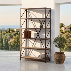 Estante Moderno Nearlo de 5 Niveles, Madera Sólida Ecológica y Duradera, Base de Hierro, Estantería Abierta para Apartamento o Sala de Estar - Product Image 5