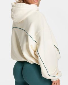 Sweat à capuche surdimensionné personnalisé avec logo, de haute qualité, avec bordure contrastée, pour femme, en molleton de coton respirant et écologique - Product Image 3