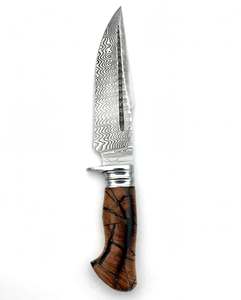 Couteau utilitaire à lame fixe en acier Damas artisanal, manche hybride en résine et bois, outil de préparation et de découpe pour l'extérieur - Product Image 4