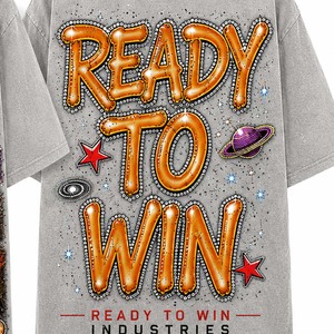 T-shirt surdimensionné pour homme Ready To Win, manches courtes, imprimé motif extraterrestre, col rond, style streetwear, jersey en coton - Product Image 2