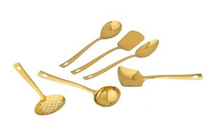 Ensemble de 6 cuillères à servir en acier inoxydable doré, finition miroir, lavables au lave-vaisselle, durables pour la cuisine et la table à manger - Product Image 3