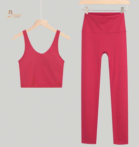 Soutien-gorge de yoga sportif 2 pièces pour femme en polyester/coton, sans coutures, coupe-vent, respirant, léger, extensible dans quatre directions, taille élastique - Product Image 1