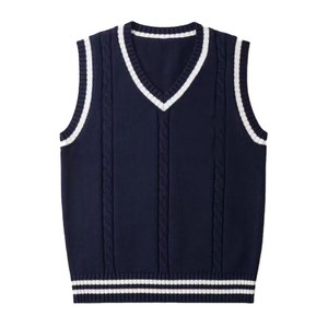 Pull sans manches unisexe col en V 2026 en laine/viscose, couleur unie, tricot torsadé brodé, personnalisable, pour l'hiver, style décontracté - Product Image 2