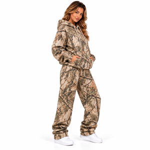 Custom Women Tracksuit Set Forest Print Hoodie Set <b>Fleece</b> Sweat suit 2 Piece Set Custom Women's Wide Leg <b>Pants</b> Tracksuit Set - Product Image 3