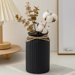 Jarrón cilíndrico de compuesto de bambú con ribete de yute |   Maceta Artesanal al por Mayor - Product Image 1