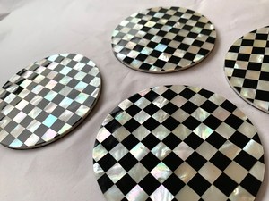 Custom Logo Set of 4 Mother of Pearl <b>Coasters</b> Round Black Shell Mosaic <b>Drink</b> <b>Coaster</b> Set For Table Decor Gift Wholesale - Product Image 5