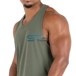 Men's Gym Singlet Knitted Plus Size Custom Design Muscle Fit Tank <b>Top</b> Spandex/Cotton Workout Shirt - Product Image 3