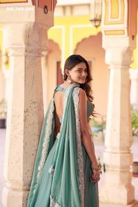 Best Quality Rangoli Silk with Tube <b>Beads</b>-Sequence & Thread Embroidered Belt Flared Lehenga-Choli Collection Indian Exporter - Product Image 4