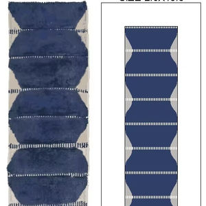 Alfombra de lana azul y blanca anudada a mano de 2.5 x 10 pies, ecológica, antideslizante, para sala de estar, habitación infantil, hoteles, oficina. - Product Image 1