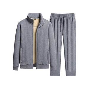 Unisex Gray Fleece Tracksuit Set Full <b>Zip</b> Stand Collar Casual Sportswear Winter Wear With Side Pockets Regular Fit - Product Image 1