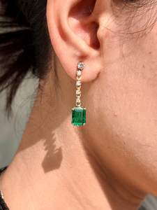 Pendientes de Esmeralda Auténtica con Corte Esmeralda, Plata de Ley 925, Chapados en Oro de 14K, Piedra de Nacimiento de Mayo, Estilo Art Deco, Elegantes, para Aniversario o Fiesta - Product Image 5