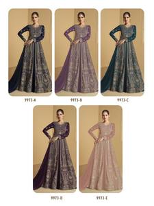 Anarkali semicosido de primera calidad en Fox Georgette con trabajo de puntada bordada en la parte delantera y trasera | Ropa de fiesta con Dupatta pesada - Product Image 6