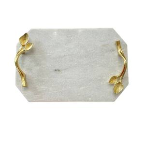 Tabla de Quesos de Mármol Blanco Hecha a Mano con Asas Metálicas de Orquídea Dorada, Elegante Plato Decorativo para Servir, Ideal para Decoración del Hogar y Regalos - Product Image 4