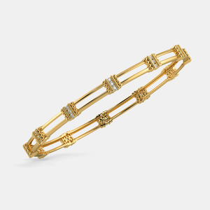 Double Rail <b>Beaded</b> Station <b>Gold</b> Bangle with Round Lab Grown Diamonds - Product Image 1