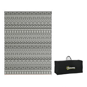 Portable 9x12 <b>Boho</b> Outdoor Rug Reversible Gray and Cream White with Carry <b>Bag</b> for RV Camping Patio Mat - Product Image 1