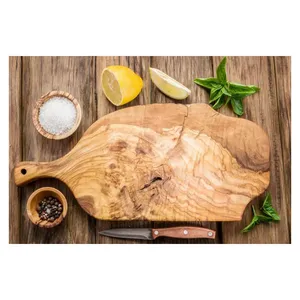 Planche à découper unique en bois d'acacia 50x15x2 cm, polie, avec poignée, pour la cuisine et le service de fromages - Product Image 1