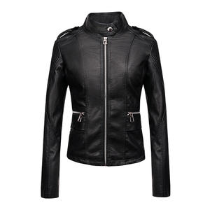 WARPRO INDUSTRY <b>Women's</b> Beige PU <b>Leather</b> Breathable Windproof Winter Casual <b>Moto</b> <b>Jacket</b> Full Sleeve Zipper Closure Mandarin - Product Image 5