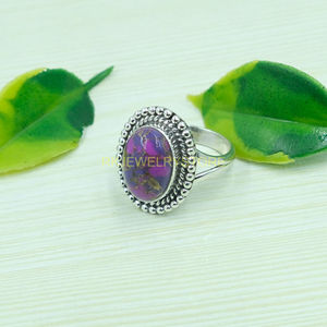 Bague en cuivre violet et turquoise, bague en argent sterling 925, bague statement, bague au design artisanal, bague avec pierres précieuses, bijoux en turquoise, cadeau - Product Image 5