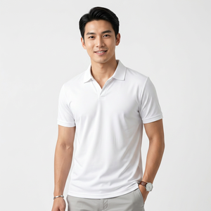 Polo à manches courtes pour homme, blanc, en coton tricoté uni, respirant, style décontracté, coupe classique - Product Image 4