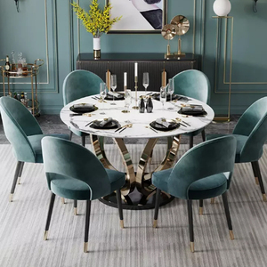 Luxury Nickel Plated Round Best Modern Restaurant Dining Table 6 Seater Metal Dining Table With <b>Marble</b> <b>Top</b> - Product Image 3