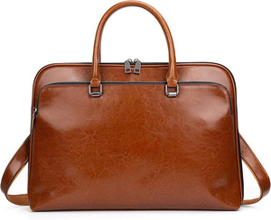 Maletín de Cuero Genuino al por Mayor para Hombre y Mujer, Marrón, Gran Capacidad, Resistente, para Portátil, Bolso de Diseño, Logotipo Personalizado OEM 2026 - Product Image 1
