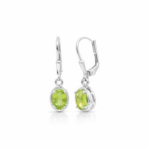 Pendientes Colgantes de Plata de Ley 925 con Peridoto Ovalado, Bañados en Oro, Diseño de Gema, Cierre Seguro - Product Image 2