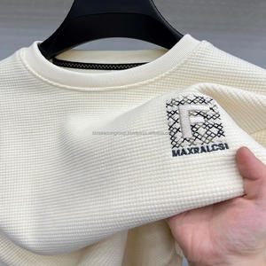 Camiseta de Manga Corta de Estilo Americano para Hombre, Tejida, 100% Algodón Jersey, Holgada, con Patrón de Gofre, Otoño, Juvenil, Ecológica, al por Mayor - Product Image 2