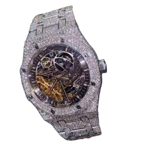 Lujo automático brillante corte D VVS Moissanite caja de acero inoxidable correa de cuero negocios Hip Hop reloj para hombres mujeres indio - Product Image 1