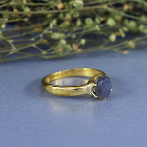 <b>Lapis</b> <b>Lazuli</b> <b>Ring</b> | Oval Cut Gold Plated Brass Solitaire <b>Ring</b> - Product Image 4