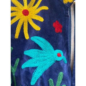 Hand Embroidered <b>Velvet</b> Cotton <b>Jacket</b> <b>Women</b> Mandarin Collar Full Sleeve Winter Bohemian Eye Pattern Open Front Coat - Product Image 4