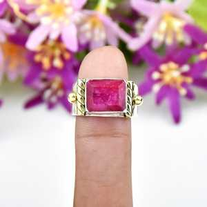 Anillo de banda ancha de rubí indio, piedra de nacimiento de julio, plata de ley 925, joyería de lujo para mujer, regalo de boda, hecho a mano, estilo bohemio elegante - Product Image 2