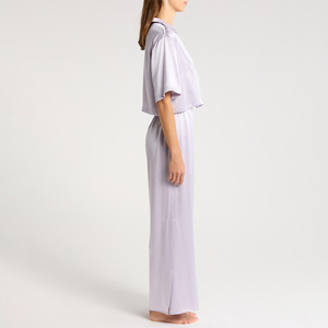 Custom Elegant Silk <b>Crop</b> Top Sleepwear Lapel Neck Sublimation Print Luxury Satin <b>Pajama</b> Set Flared <b>Pajamas</b> Woman's Set - Product Image 3