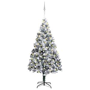 Sapin de Noël artificiel de 70,9 pouces avec matériaux en PVC, acier et plastique, couleur blanche, lumières de Noël - Product Image 1