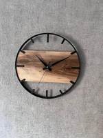 Jam Meja Kayu Minimalis Buatan Tangan dengan Desain Dua Sisi, Layar LED Tenaga Surya LUMINOVA, Set Tiga Bagian
