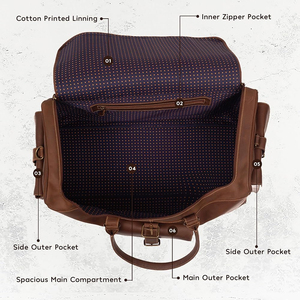 Sac de voyage en cuir de forme rectangulaire avec double poignée, fermeture à glissière, plusieurs compartiments, sac de voyage pour homme - Product Image 6