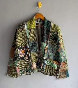 Veste matelassée patchwork à col mandarin, manches longues, en coton tissé, pour femme, cadeau pour elle - Product Image 1