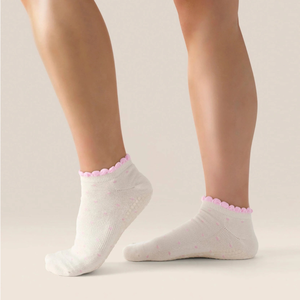 Custom Women <b>Grip</b> <b>Socks</b> Decorative Ruffle Cuff Non Slip Pilates Yoga <b>Socks</b> Jacquard Embroidery Logo Vietnam Factory - Product Image 4