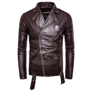 <b>Men</b> Genuine Leather Waterproof Windproof Slim Fit Casual Motorcycle <b>Jacket</b> Lapel Collar Diagonal Zipper <b>White</b> Black Fashion - Product Image 3