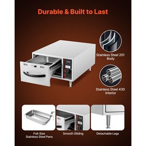 Scaldavivande Elettrico Commerciale a Cassetto Singolo in Acciaio Inossidabile, 85°F, Armadietto Scaldavivande Sottile Autoportante - Product Image 5