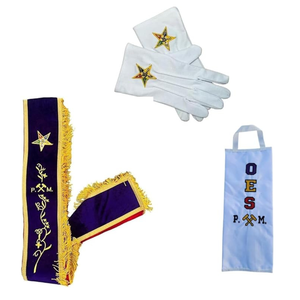 Guantes Masónicos de Algodón Blanco con Estampado de Estrella, Escuadra y Compás por Transferencia Térmica para Ceremonias de Invierno y Eventos Navideños - Product Image 1
