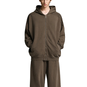 เสื้อฮู้ดซิปผ้าฟลีซ 100% คอตตอน 500gsm ซิปเต็มตัว ทรงบ็อกซี่ ผู้ชาย แบบเรียบ บริการ OEM สั่งทำโลโก้แบรนด์ด้านหน้าได้ - Product Image 3