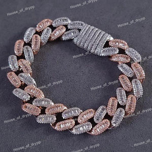 Pulsera de Eslabones Cubanos con Incrustaciones de Diamantes Moissanite en Dos Tonos, Plata de Ley 925, Joyería de Lujo Unisex - Product Image 2