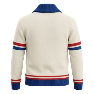 Cardigan en tricot à col roulé blanc personnalisé pour femmes Kansas, à manches longues, avec broderies en chenille et logos. - Product Image 3