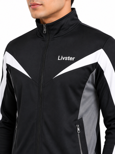 Mens Winter Tracksuit Two-Piece Sportswear Set Black <b>White</b> Grey Color-Block Lightweight Full-Zip Track Jacket Matching <b>Jogger</b> - Product Image 3